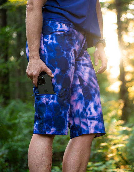 SHREDLY Women's All Time 14" - Zipper Snap Mid - Rise Short : Midnight Tie Dye