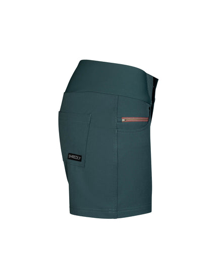 SHREDLY Women's All Time 5" - Zipper Snap Mid - Rise Short : Deep Sea Green