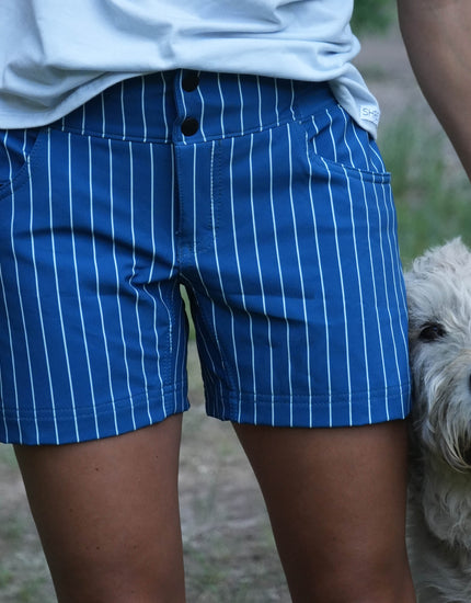 SHREDLY Women's All Time 5" - Zipper Snap Mid - Rise Short : Blooming Stripes