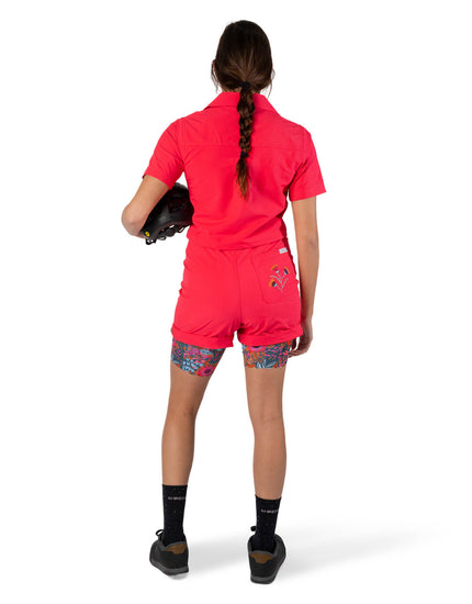 SHREDLY Women's Droptail Trail Romper : Nebula Pink