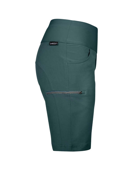 SHREDLY Women's Limitless 11" - Stretch Waistband High - Rise Short : Deep Sea Green