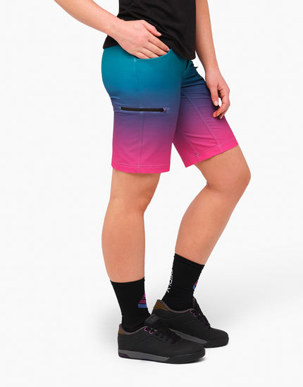 SHREDLY Women's All Time 11" - Zipper Snap Mid - Rise Short : Rainbow Ombre