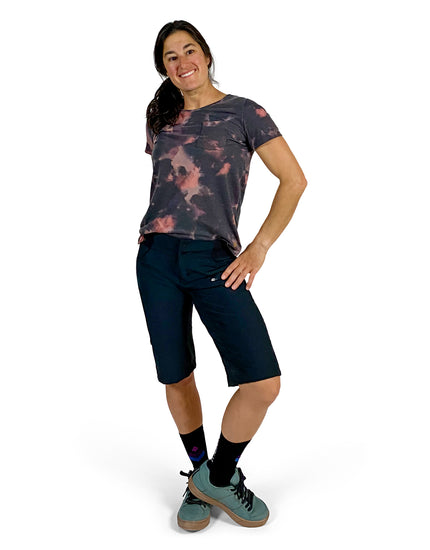 SHREDLY Women's All Time 14" - Zipper Snap Mid - Rise Short : Noir